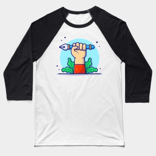 Cute Hand With Pen Tool Cartoon Vector Icon Illustration Baseball T-Shirt